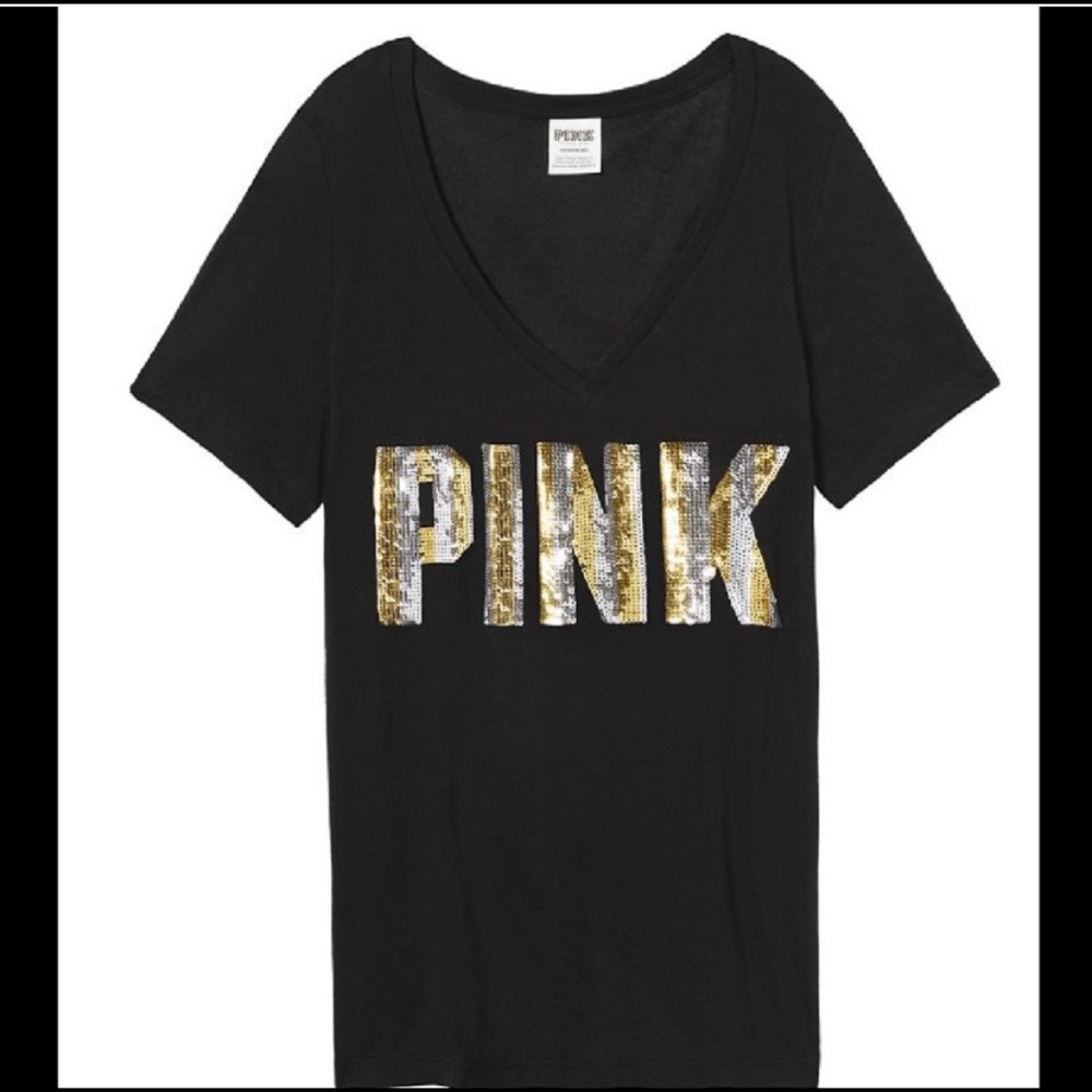 VS pink, black sequence v-neck shirt